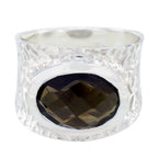 Smoky Quartz Solitaire Indian Silver Brown Gems Essential  engravings Ring Jewellery