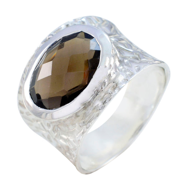 Smoky Quartz Solitaire Indian Silver Brown Gems Essential  engravings Ring Jewellery