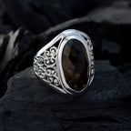 smoky quartz Solitaire Mexican 925 Sterling Silver Brown Gemstones Mid weight Filigree Ring Jewellery