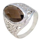 smoky quartz Solitaire Mexican 925 Sterling Silver Brown Gemstones Mid weight Filigree Ring Jewellery