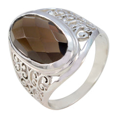 smoky quartz Solitaire Mexican 925 Sterling Silver Brown Gemstones Mid weight Filigree Ring Jewellery