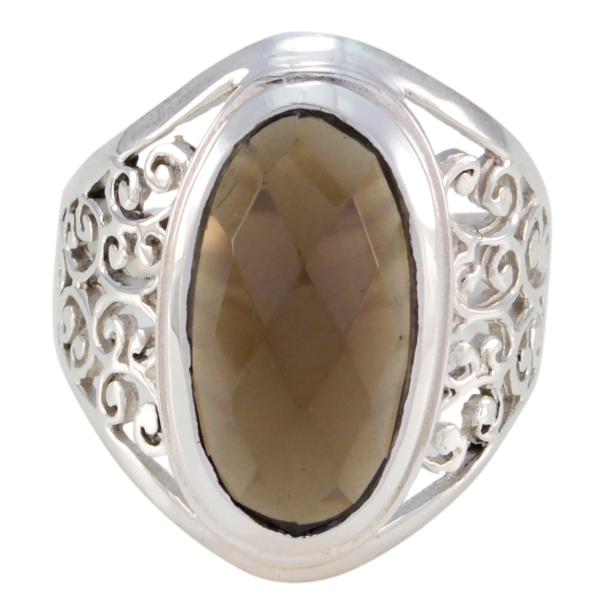 smoky quartz Solitaire Mexican 925 Sterling Silver Brown Gemstones Mid weight Filigree Ring Jewellery