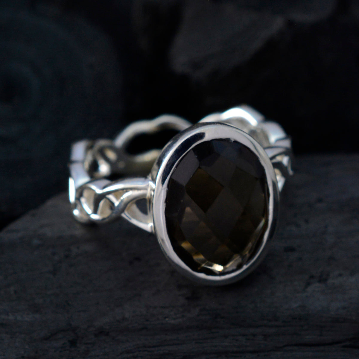 Smoky Quartz Solitaire Mexican Silver Brown Gemstone Minimal Rope Wire Ring Jewelry