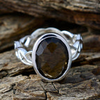 Smoky Quartz Solitaire Mexican Silver Brown Gemstone Minimal Rope Wire Ring Jewelry