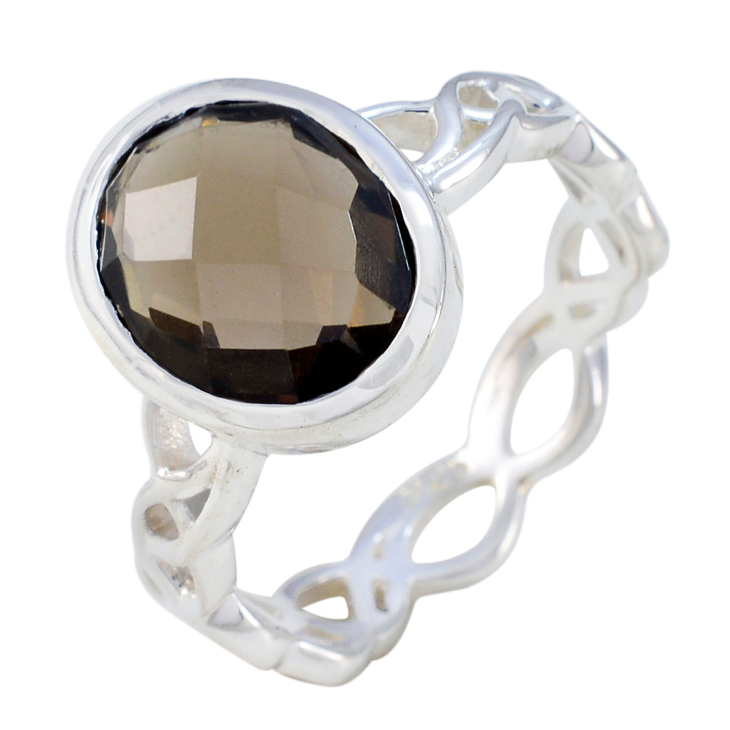 Smoky Quartz Solitaire Mexican Silver Brown Gemstone Minimal Rope Wire Ring Jewelry
