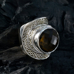 Smoky Quartz Solitaire Spanish 925 Sterling Silver Brown Gemstones Chunky Rope Wire Ring Jewelry