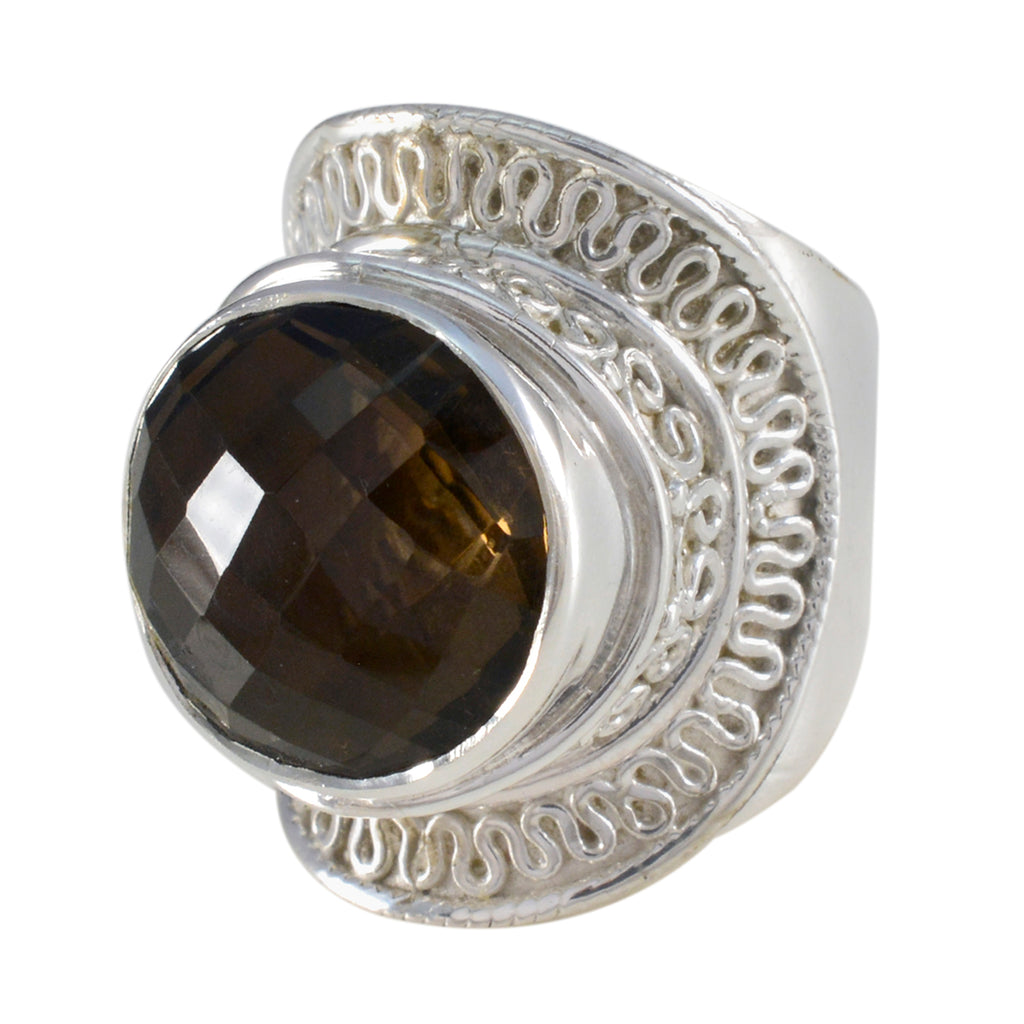 Smoky Quartz Solitaire Spanish 925 Sterling Silver Brown Gemstones Chunky Rope Wire Ring Jewelry