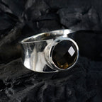 Smoky Quartz Solitaire French Silver Brown Gemstones Edgy Armor Band Jewellery