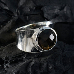 Smoky Quartz Solitaire French Silver Brown Gemstones Edgy Armor Band Jewellery