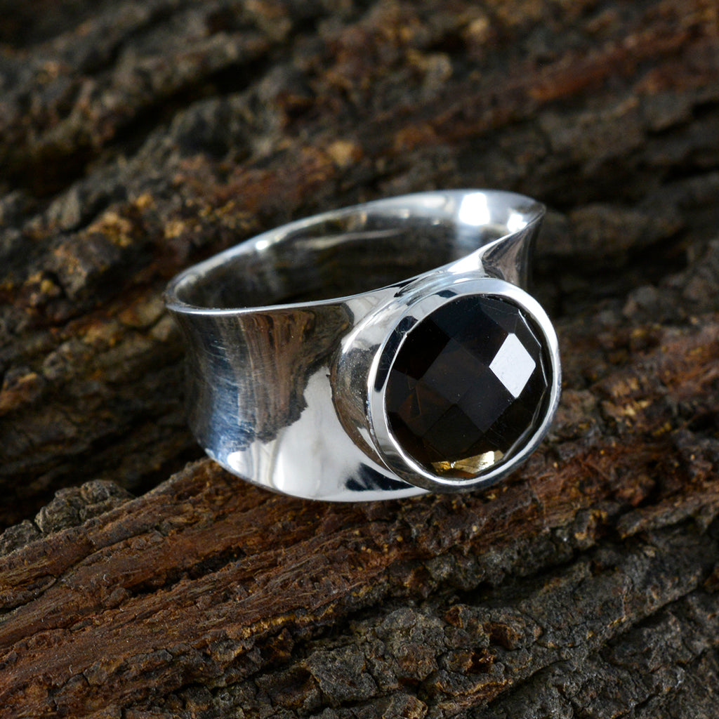 Smoky Quartz Solitaire French Silver Brown Gemstones Edgy Armor Band Jewellery