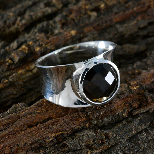 Smoky Quartz Solitaire French Silver Brown Gemstones Edgy Armor Band Jewellery