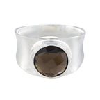 Smoky Quartz Solitaire French Silver Brown Gemstones Edgy Armor Band Jewellery
