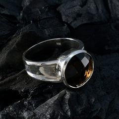 Smoky Quartz Solitaire Indian 925 Sterling Silver Brown Gemstones Versatile Feminine Ring Jewelry