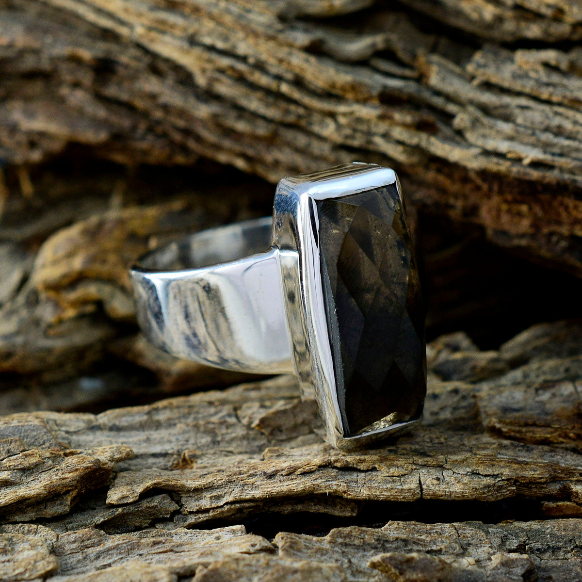 Smoky Quartz Solitaire Moroccan 92.5 Silver Brown Gemstone Eye catching Abstract Ring Jewelry