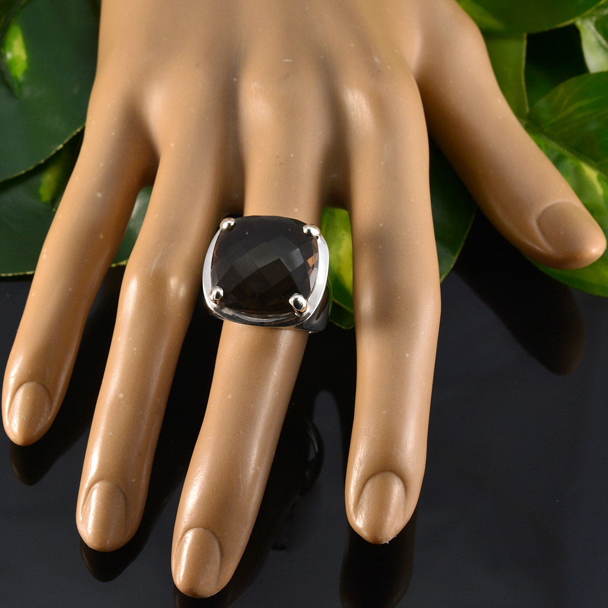 Smoky Quartz Solitaire Italian Sterling Silver Brown Gemstones Chunky Traditional Ring Jewellery