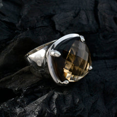 Smoky Quartz Solitaire Italian Sterling Silver Brown Gemstones Chunky Traditional Ring Jewellery
