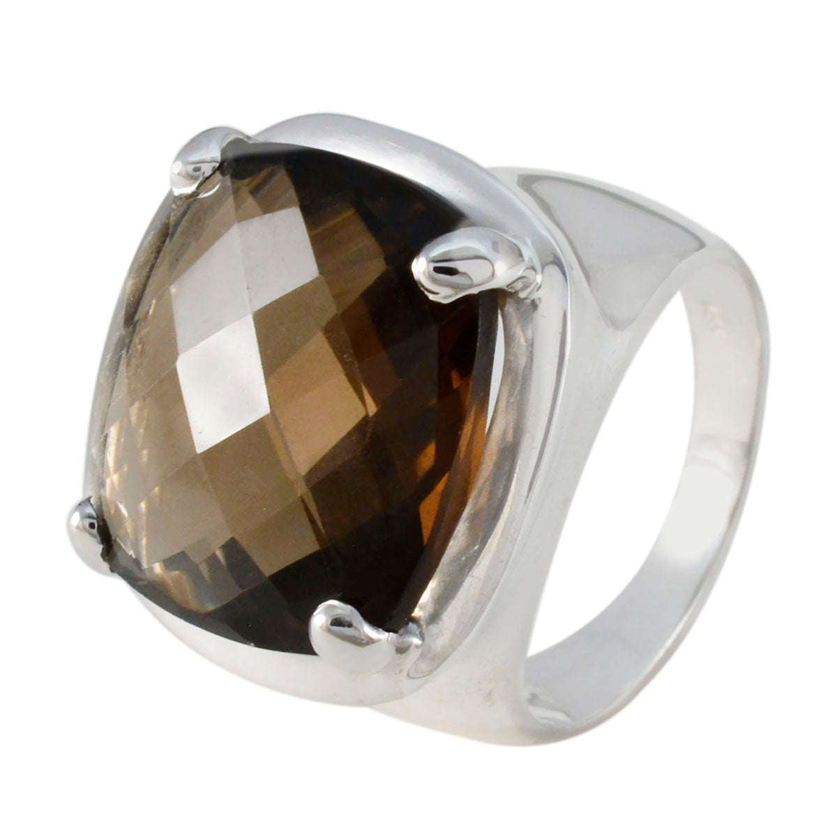 Smoky Quartz Solitaire Italian Sterling Silver Brown Gemstones Chunky Traditional Ring Jewellery メイン画像