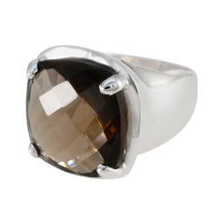 Smoky Quartz Solitaire Italian Sterling Silver Brown Gemstones Chunky Traditional Ring Jewellery