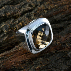 Smoky Quartz Solitaire Italian 925 Silver Brown Gems Chunky Signet Ring Jewelry