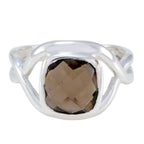 smoky quartz Solitaire Russian 925 Silver Brown Gems Classic Romantic Ring Jewelry