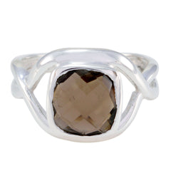 smoky quartz Solitaire Russian 925 Silver Brown Gems Classic Romantic Ring Jewelry