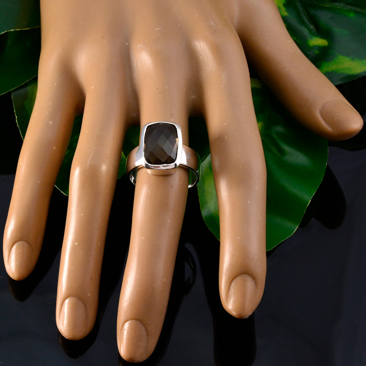 Smoky Quartz Solitaire French 925 Sterling Silver Brown Gemstone Versatile Modern Ring Jewellery