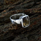 Smoky Quartz Solitaire French 925 Sterling Silver Brown Gemstone Versatile Modern Ring Jewellery