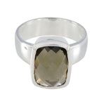 Smoky Quartz Solitaire French 925 Sterling Silver Brown Gemstone Versatile Modern Ring Jewellery