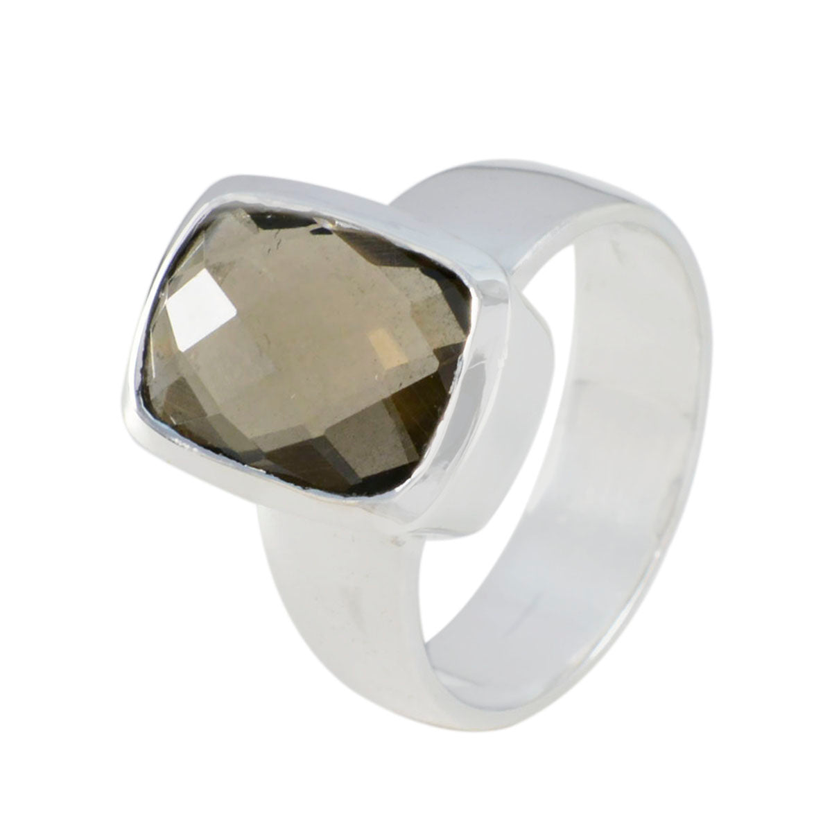 Smoky Quartz Solitaire French 925 Sterling Silver Brown Gemstone Versatile Modern Ring Jewellery