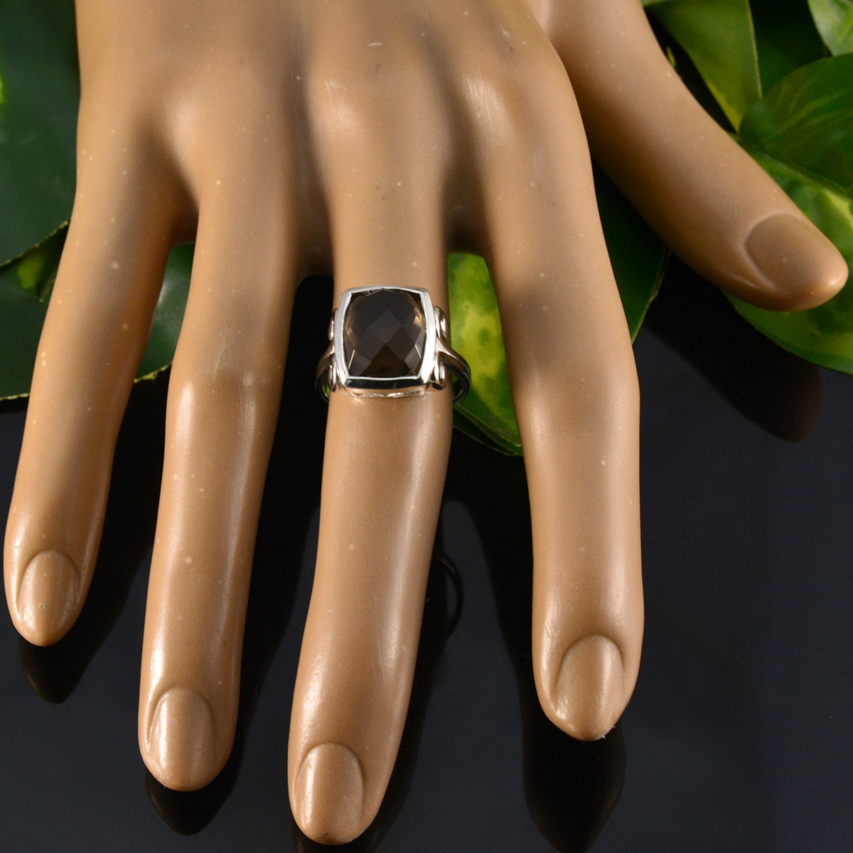 Smoky Quartz Solitaire Indian Silver Brown Gemstone Mid weight Sophisticated Ring Jewelry