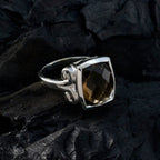 Smoky Quartz Solitaire Indian Silver Brown Gemstone Mid weight Sophisticated Ring Jewelry
