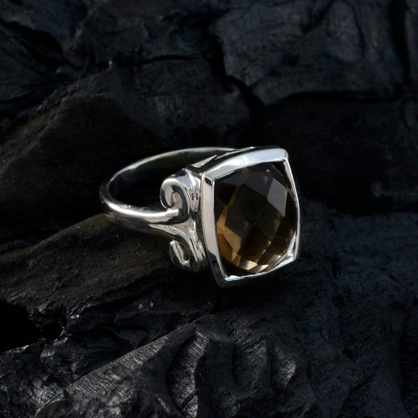 Smoky Quartz Solitaire Indian Silver Brown Gemstone Mid weight Sophisticated Ring Jewelry