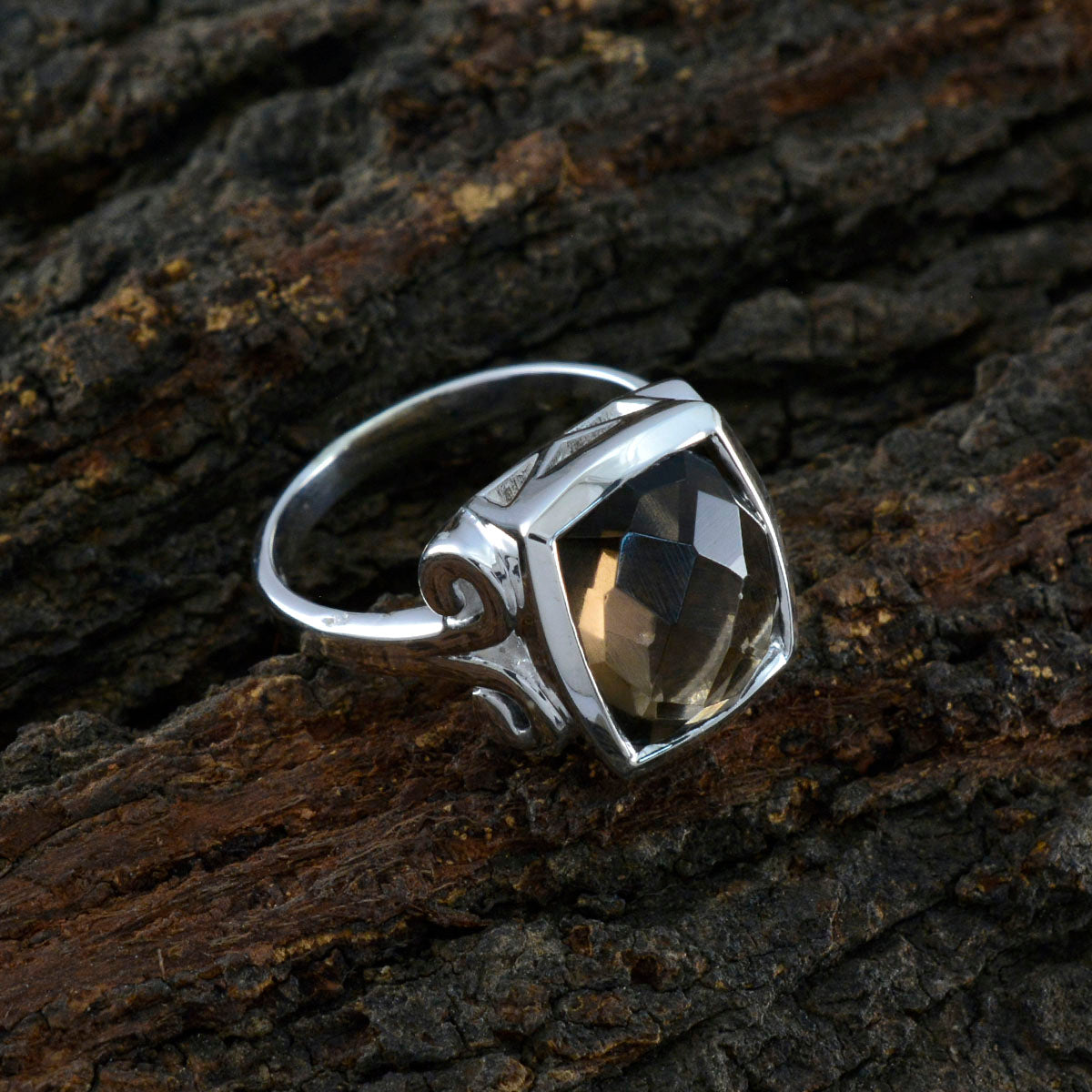 Smoky Quartz Solitaire Indian Silver Brown Gemstone Mid weight Sophisticated Ring Jewelry
