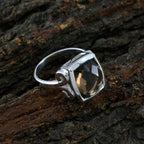 Smoky Quartz Solitaire Indian Silver Brown Gemstone Mid weight Sophisticated Ring Jewelry