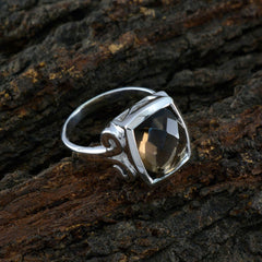 Smoky Quartz Solitaire Indian Silver Brown Gemstone Mid weight Sophisticated Ring Jewelry