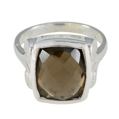 Smoky Quartz Solitaire Indian Silver Brown Gemstone Mid weight Sophisticated Ring Jewelry
