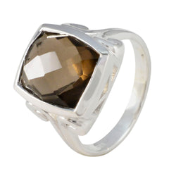 Smoky Quartz Solitaire Indian Silver Brown Gemstone Mid weight Sophisticated Ring Jewelry