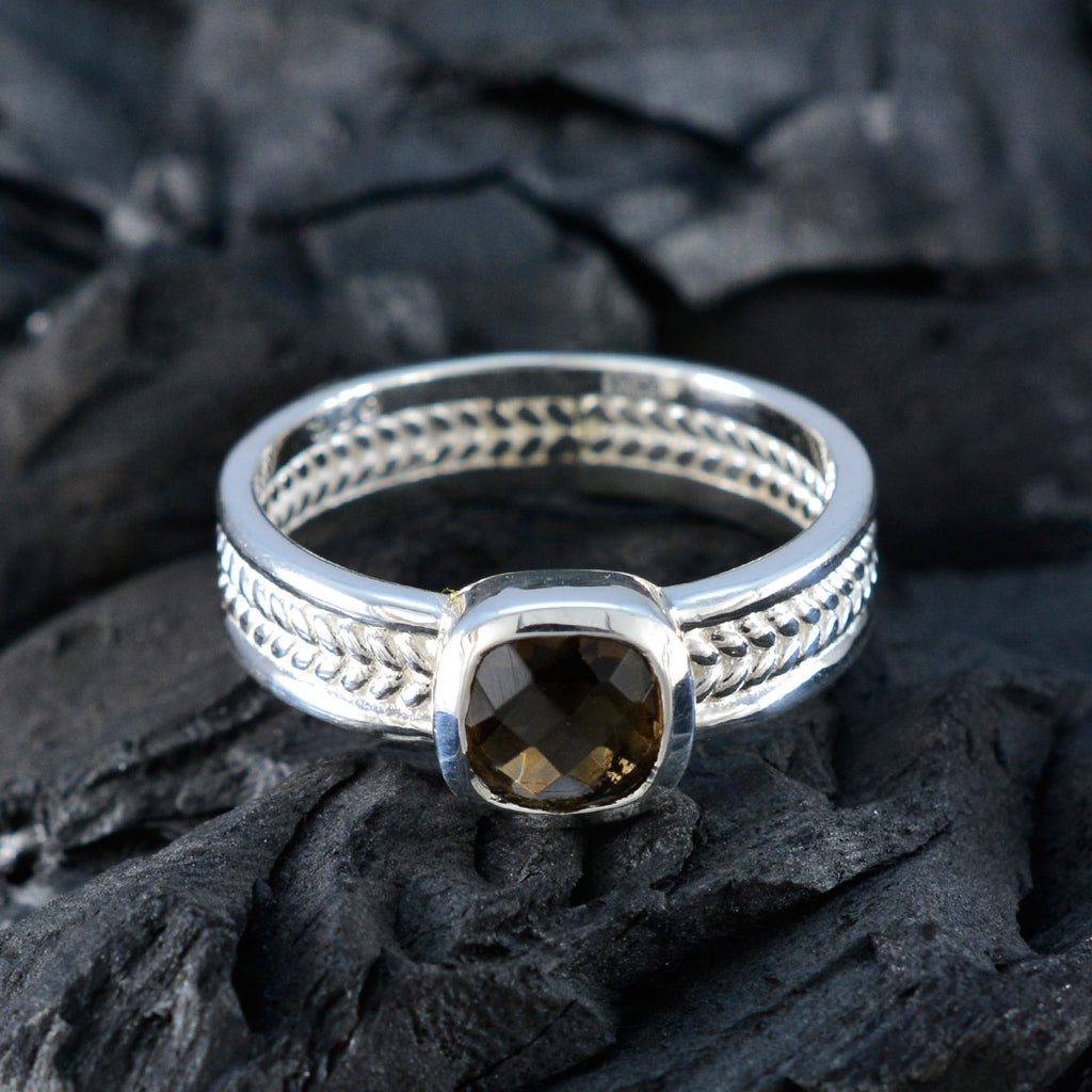 Smoky Quartz Solitaire Spanish 92.5 Silver Brown Gems Mid weight Rope Wire Band Jewellery