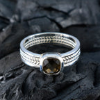 Smoky Quartz Solitaire Spanish 92.5 Silver Brown Gems Mid weight Rope Wire Band Jewellery