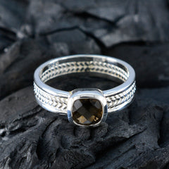 Smoky Quartz Solitaire Spanish 92.5 Silver Brown Gems Mid weight Rope Wire Band Jewellery