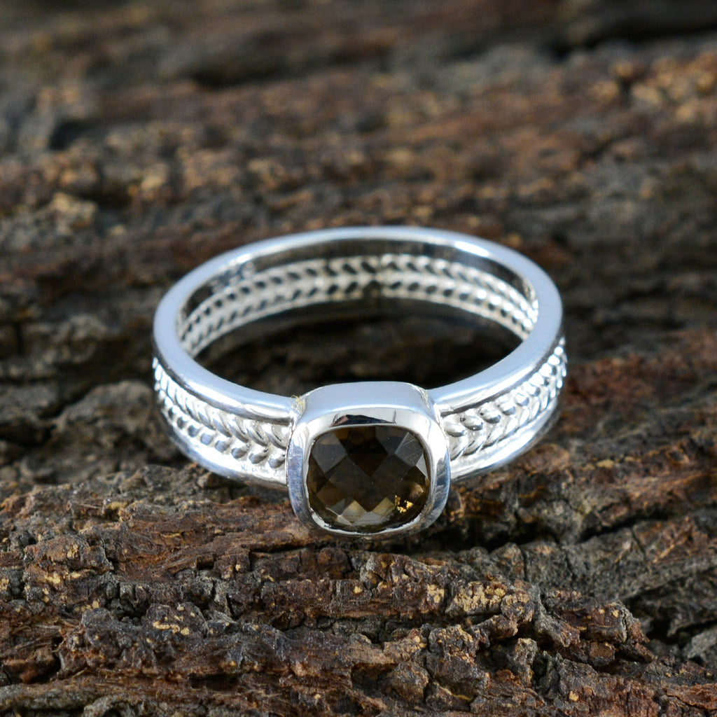 Smoky Quartz Solitaire Spanish 92.5 Silver Brown Gems Mid weight Rope Wire Band Jewellery