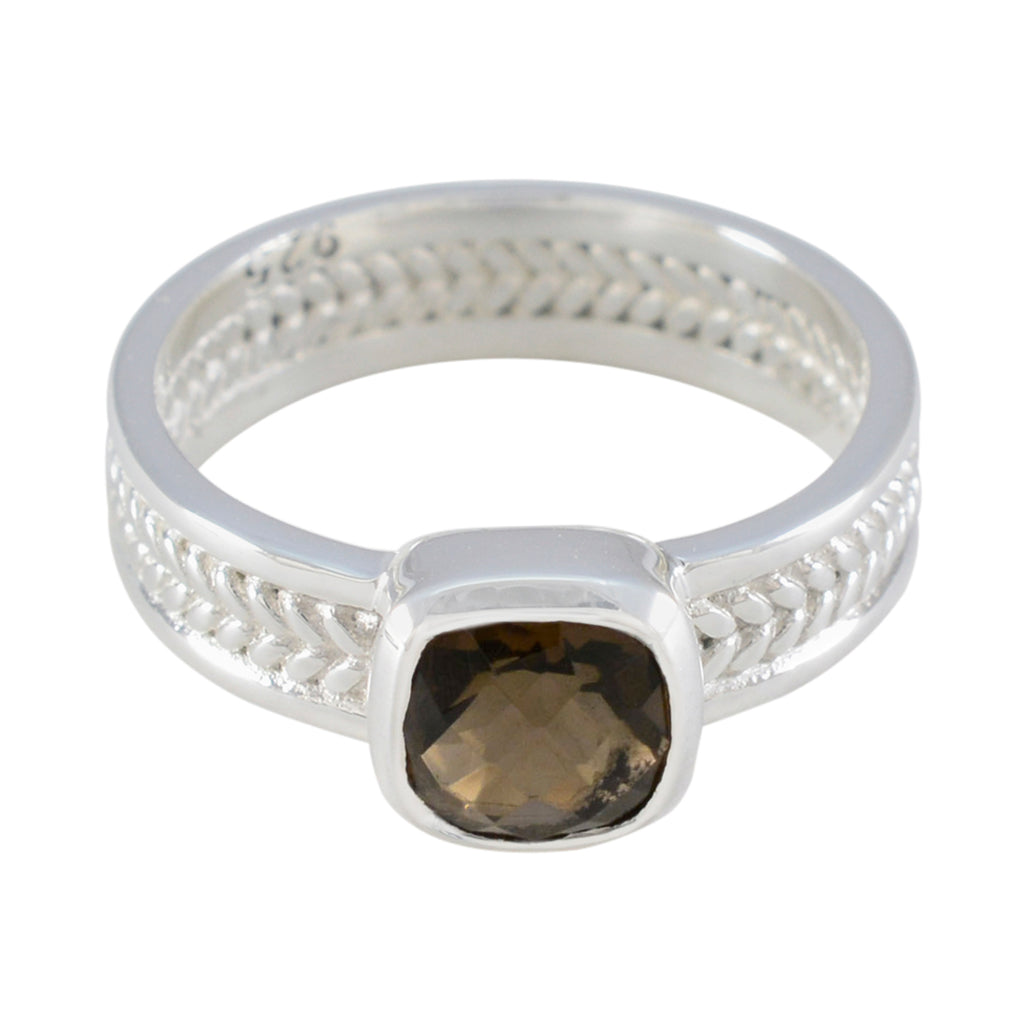 Smoky Quartz Solitaire Spanish 92.5 Silver Brown Gems Mid weight Rope Wire Band Jewellery
