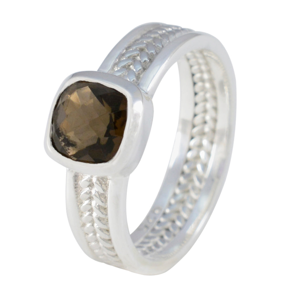 Smoky Quartz Solitaire Spanish 92.5 Silver Brown Gems Mid weight Rope Wire Band Jewellery