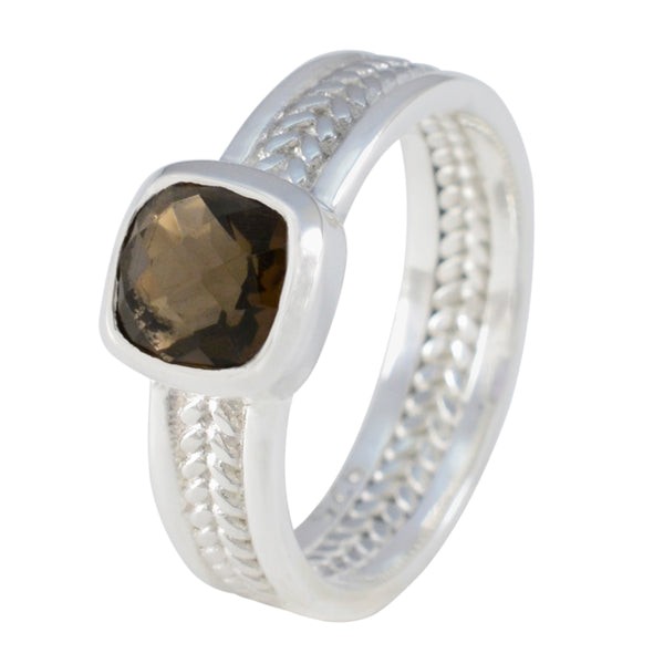 Smoky Quartz Solitaire Spanish 92.5 Silver Brown Gems Mid weight Rope Wire Band Jewellery