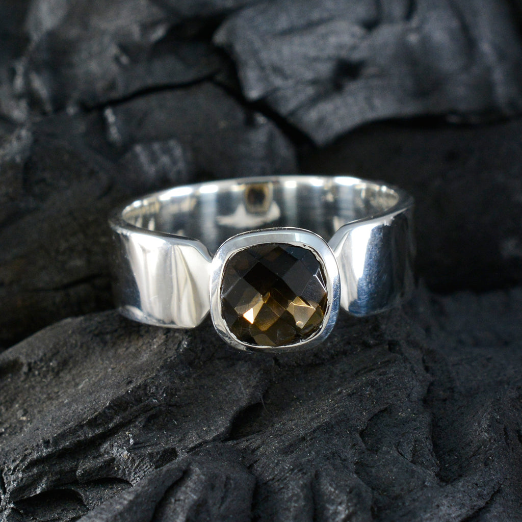 Smoky Quartz Solitaire Egyptian 925 Sterling Silver Brown Gems Classic Contemporary Ring Jewelry