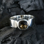 Smoky Quartz Solitaire Egyptian 925 Sterling Silver Brown Gems Classic Contemporary Ring Jewelry