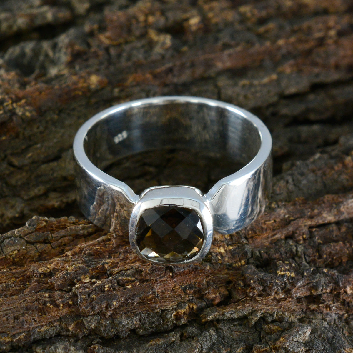 Smoky Quartz Solitaire Egyptian 925 Sterling Silver Brown Gems Classic Contemporary Ring Jewelry