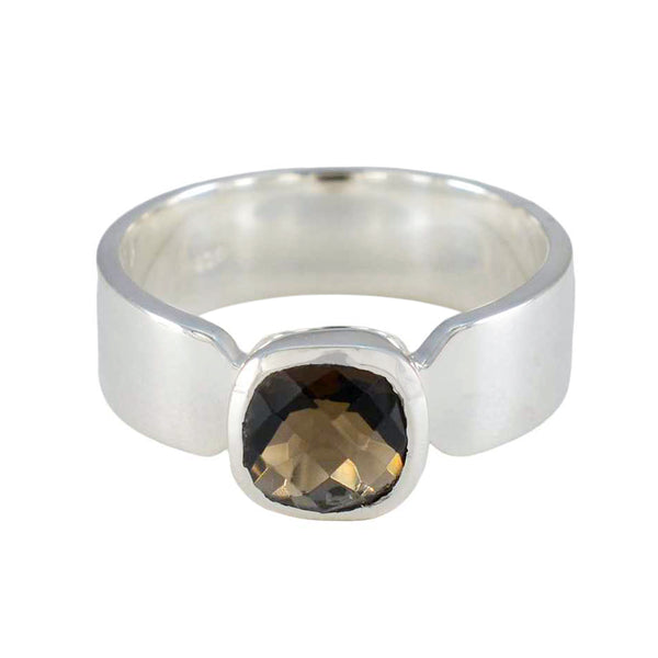Smoky Quartz Solitaire Egyptian 925 Sterling Silver Brown Gems Classic Contemporary Ring Jewelry