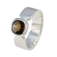 Smoky Quartz Solitaire Egyptian 925 Sterling Silver Brown Gems Classic Contemporary Ring Jewelry