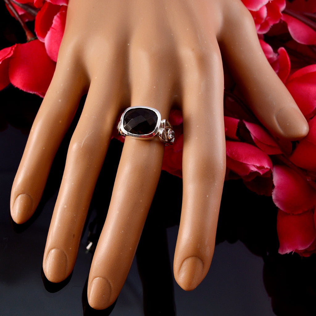 smoky quartz Halo Indian Sterling Silver Brown Gemstone Slim Boho Ring Jewellery